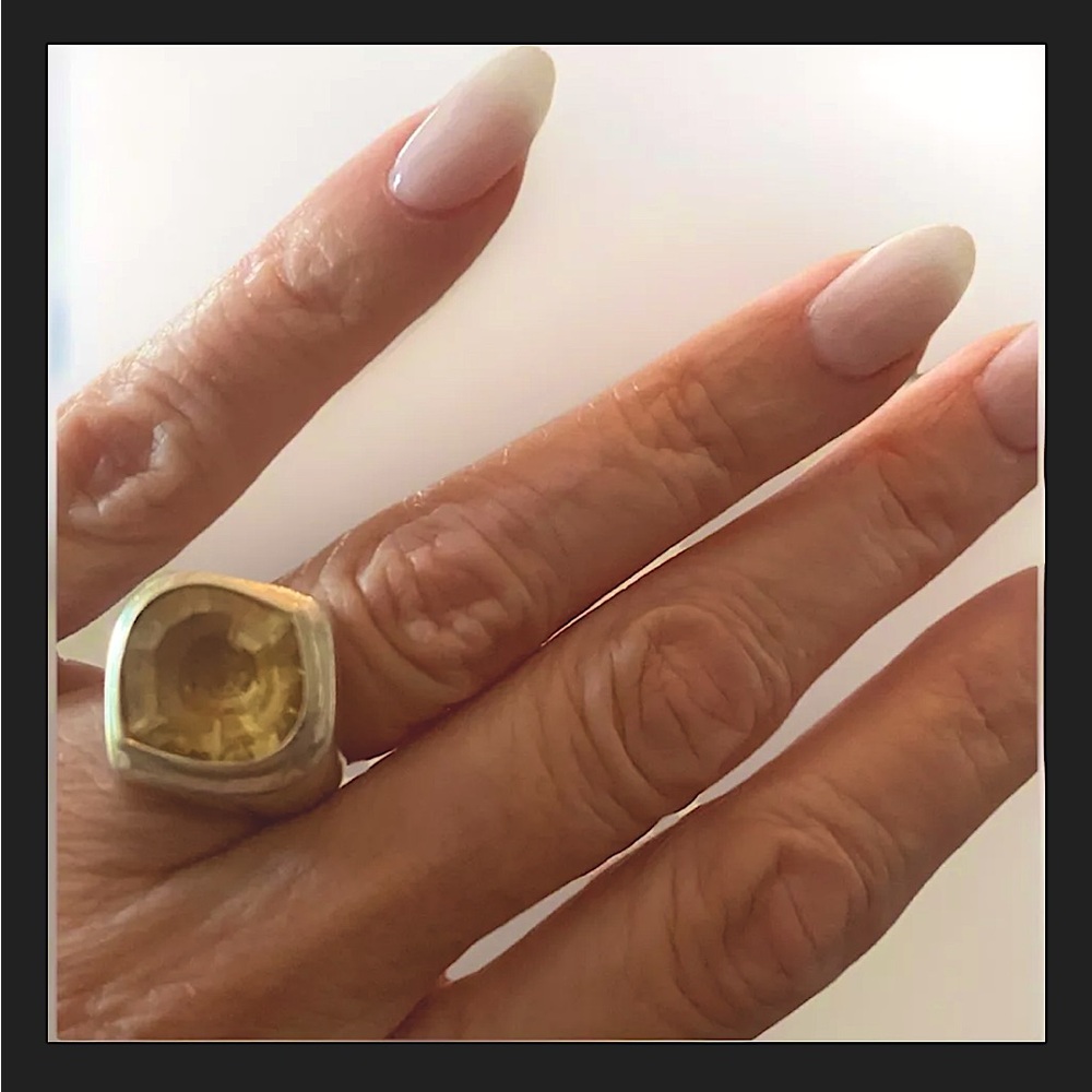 Faceted Citrine Gemstone Ring Sterling Silver Ring Size 6